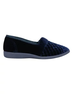 Outlet 💯 Grosby Marcy Navy Quilted Velour Slip-on Slipper 🧨